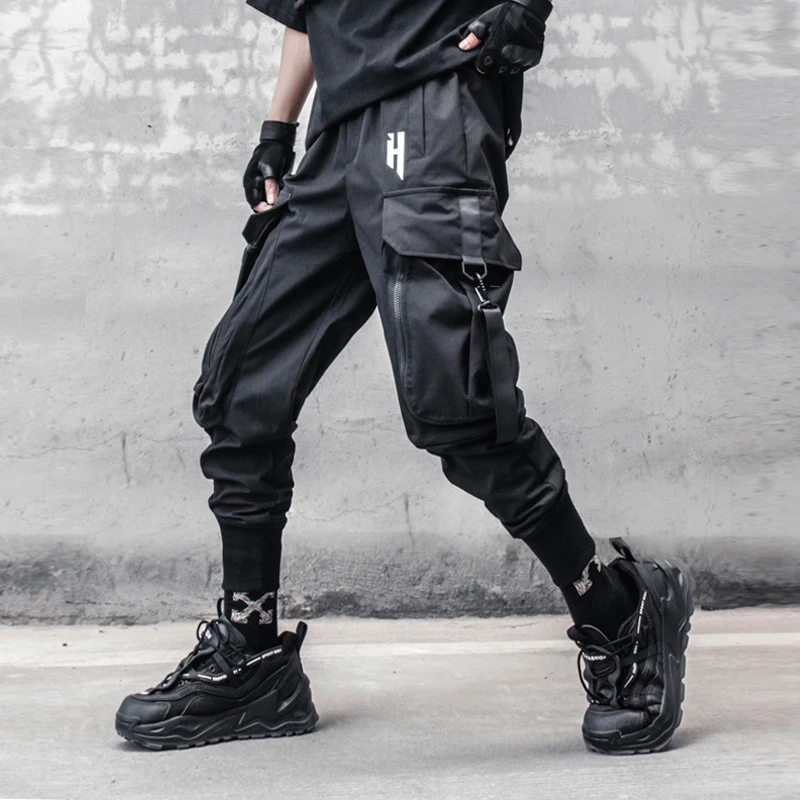 

ARENS Techwear Black Cargo Pants Men Hip Hop Darkwear Harajuku Cargo Trousers Male Loose Casual Japanese Streetwear Pocket