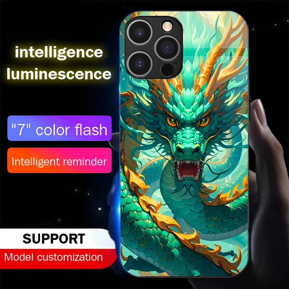 

Chinese Dragon Pattern LED Light Glow Luminous Glass Phone Case Cover For Samsung S25 S24 S23 S22 S21 S20 FE Note Plus 20 Ultra