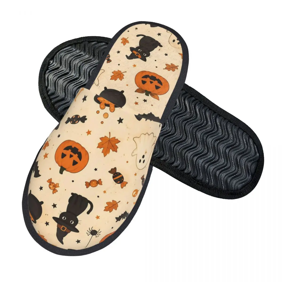 Winter Home Cotton Slippers Halloween Ghost Pumpkin Spooky Witch Merch Household Fur Slides Slippers Soft Non-slip Slides