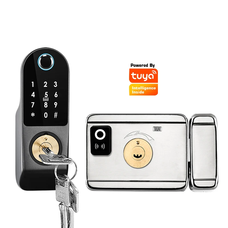 Tuya or TT Lock APP Double Sensor Biometric Fingerprint Digital Key Card Door Lock Smart Rim Lock