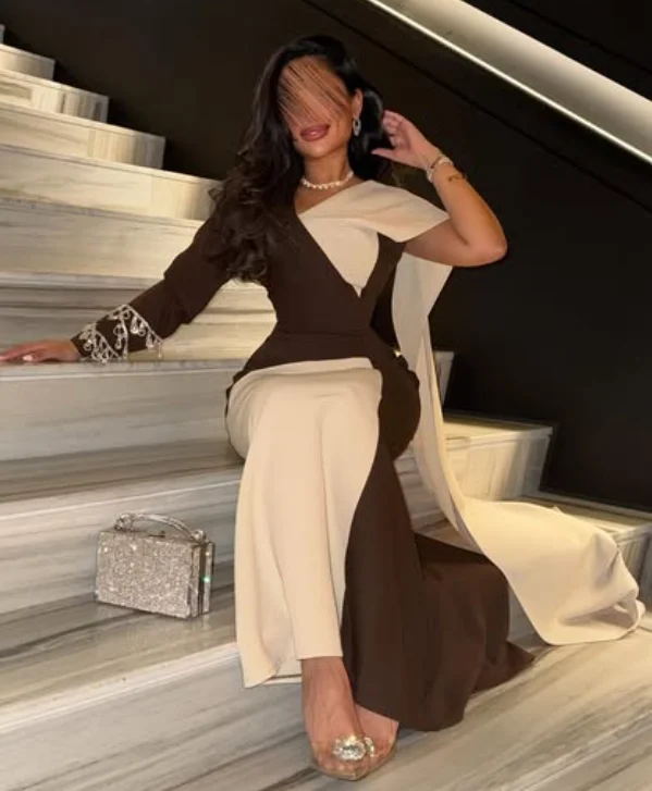 High Quality Customized V-neck Stain Ankle Length Wedding Party Color Contrast Beaded One Shoulder Women Платье Корейский Стиль