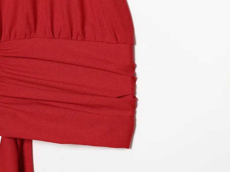 MUJER Rotes Gerades Hosen-Set 2-teilig Damen Sommer Niedrige Taille Damenhosen-Anzug Neckholder Crop Top Damen-Outfit Urlaubshose – Detail 10