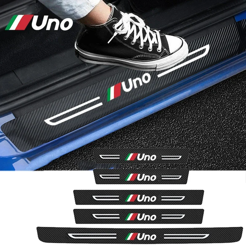 Pegatina de fibra de carbono para el umbral de la puerta del coche, película protectora para el emblema Uno, placa protectora contra rasguños para el pedal del umbral de la puerta, accesorios para Fiat