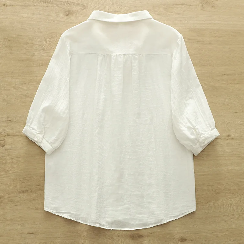 Japanse Zoete Mori Meisje Bloemen Borduren 100% Katoenen Shirts Vrouwen Zomer Turn Down Kraag Half Mouw Casual Losse Blouse Tops