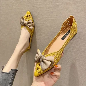 2024 New Spring/summer Fashion Joker Elegant Ladies Hollow Pointed Soft-soled Shoes Plus Size Shallow Breathable Flat Shoes