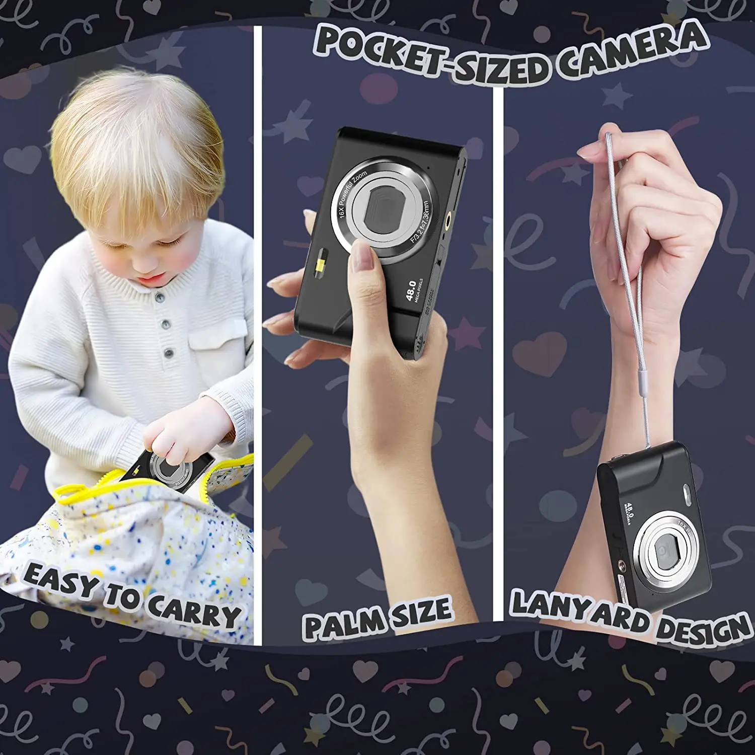 Digital Camera 48MP Video Blog Camera 16X Zoom Kids Cameras with 32GB SD Card Cameras for Photography Portable Child Camera
