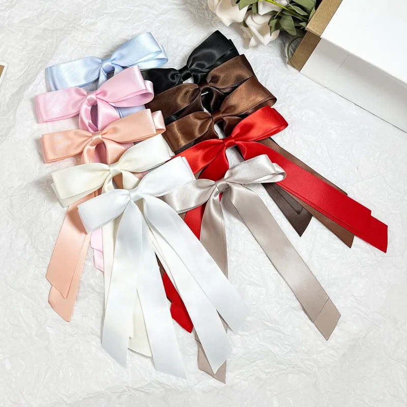 30pc/lot Long Tassel Ribbon Bow Hair Clips Long Ribbon Hairpins Satin Ribbon Bow Barrettes For Women Girls Hair Accessories Bulk