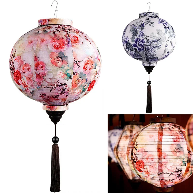 Chinese Oriental Style Light Palace Lantern, Chic Floral Pattern Cloth, Mid Autumn and Spring Festival Party Decor, 12