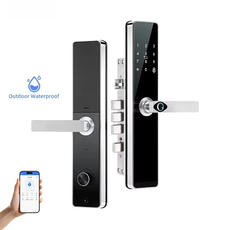 TTlock App Factory Wholesale Waterproof Stainless Steel Smart Lock  Fingerprint Entry Door for Wood Door With Lock Handle