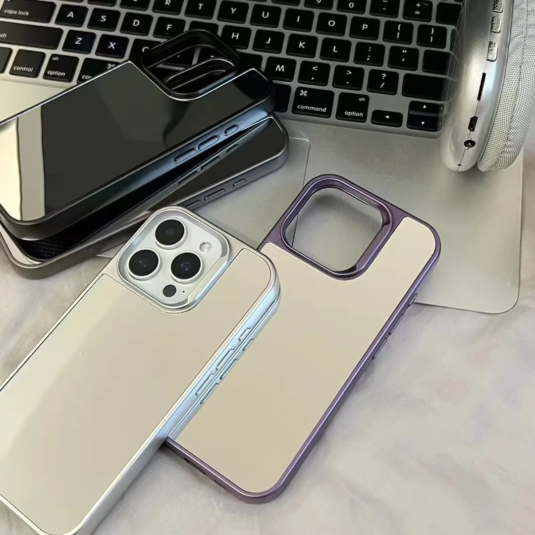 

Luxury Reflective Silver Makeup Mirror Case For iPhone 16 15 14 13 12 11 Pro Max Shockproof Acrylic Back Cover