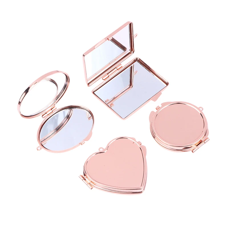 Mini porte-clés miroir pliant, cœur rond, ovale, forme carrée, miroir de maquillage cosmétique Double face en métal pour les essentiels en déplacement