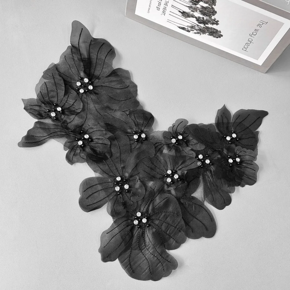 Mesh Flowers Cloth Patch Hand-embroidered Clothing Accessories Cloth Decoration Patch Lace Flowers DIY Lace Embroidered Patch