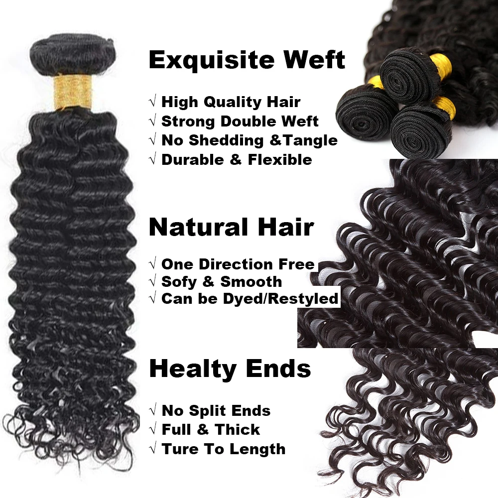 NABI Brazilian Curly Hair Deep Wave Bundles Human Hair Bundles 1 3 4 Bundles for Women Wigs Weaving