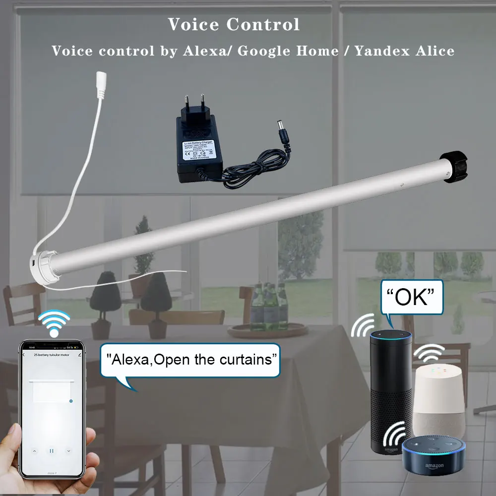 Imagem -06 - Lifelibero Tuya Zigbee Bateria Cortinas Inteligentes Persianas Motor com Fio para Bloqueio de Tubo de 38 mm Sombras de Janela Solar Alexa