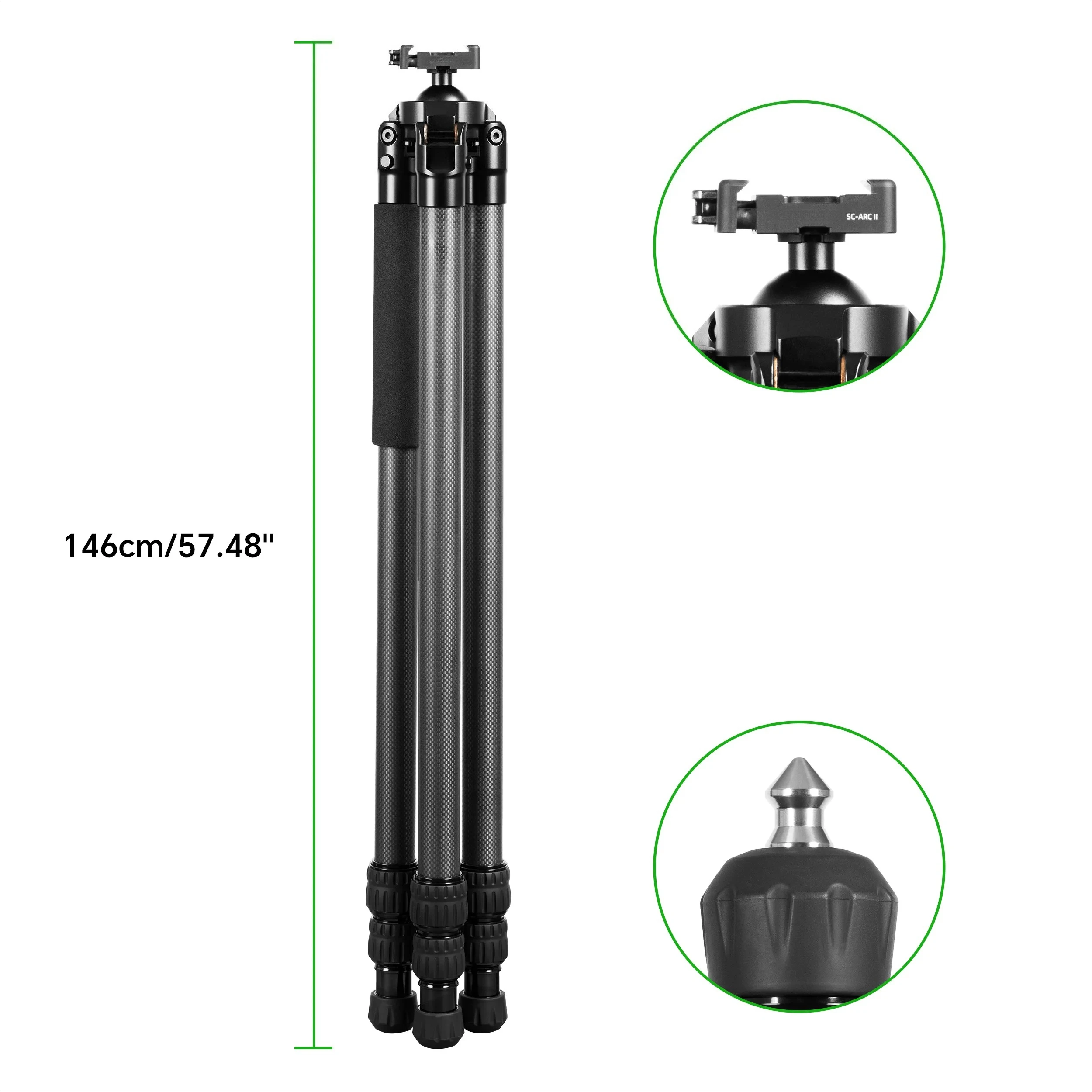 

1.46M 15KG Load Carbon Fiber Tripod Build-in Adjustable Ball Head Compatible Arca-Swiss for Hunting Photography