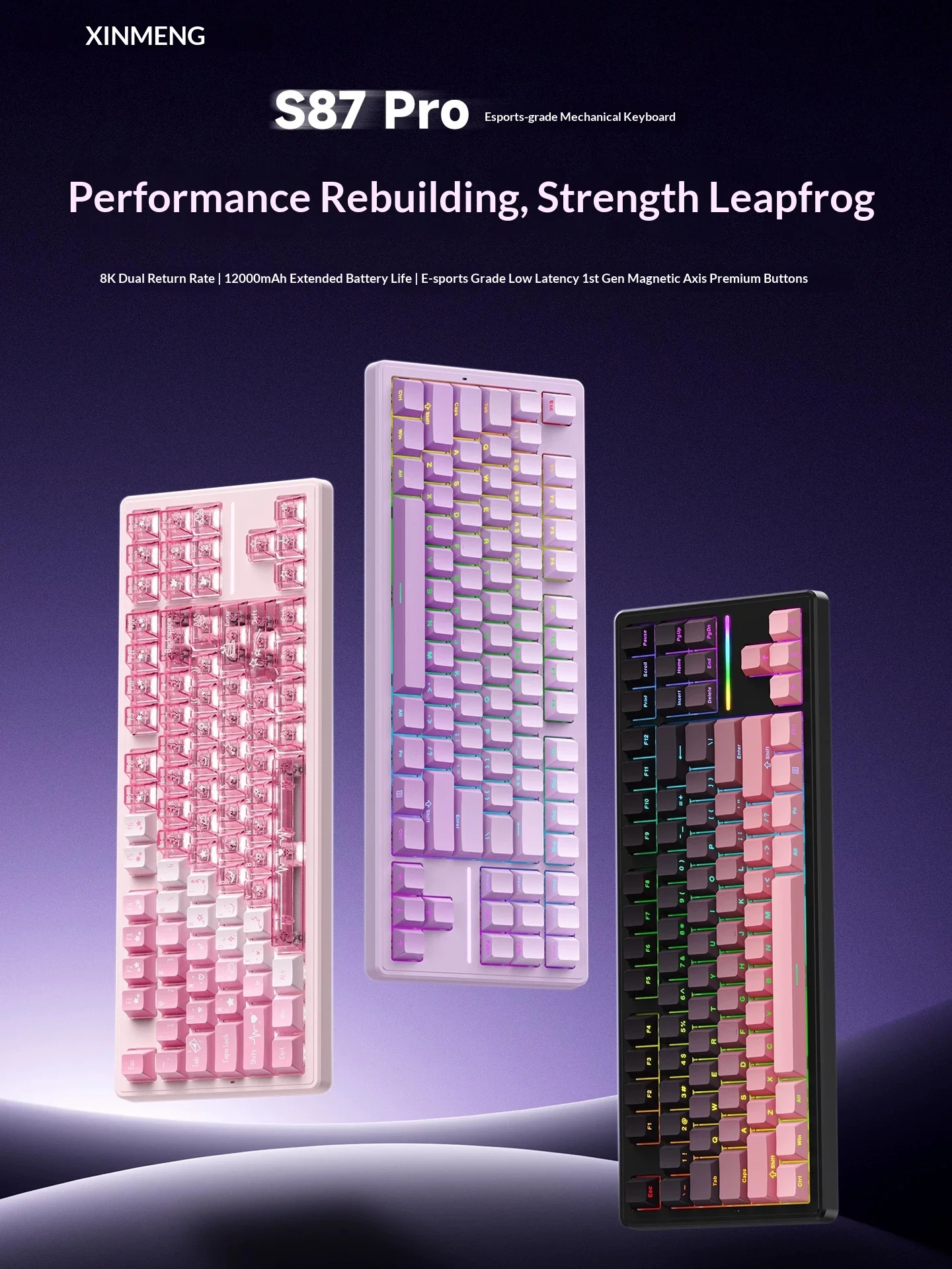 Technology S87Pro Wireless Keyboard Three Mode Connection E-sports Keyboard 12000mAh Large Capacity Battery Pc Accessories Gifts