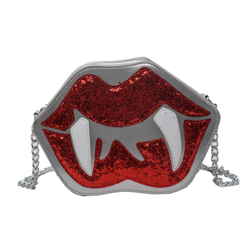 Women\'s Small Crossbody Bags Sequin Handbag Female Fashion Cute Red-mouth Chain Purse 2024 New Shoulder Bag Lady