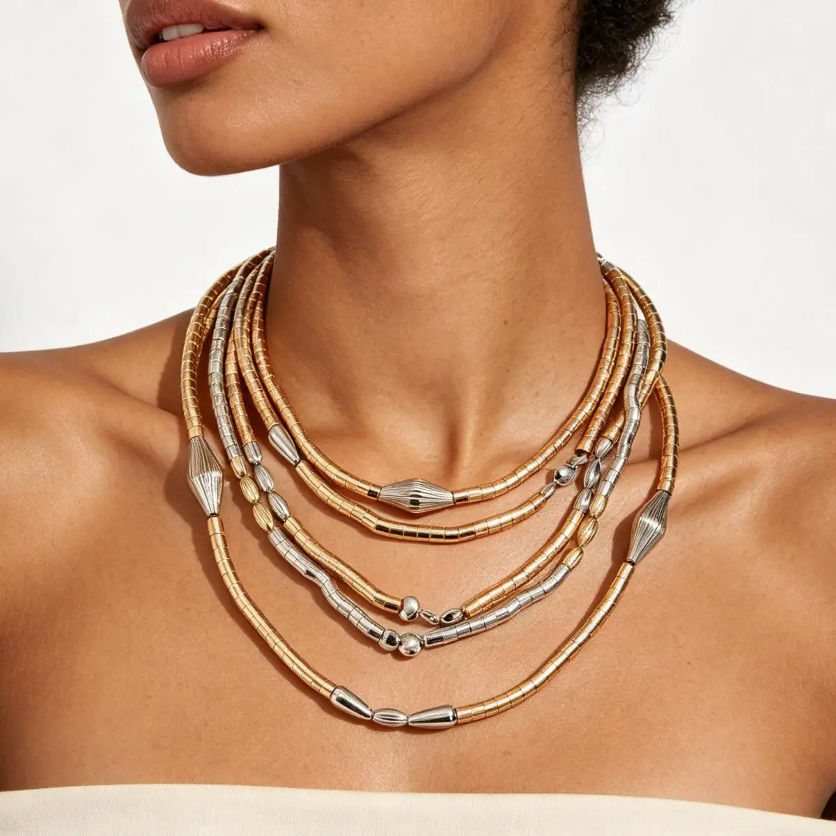 Women's Exaggerated Color Block Multi Layer Necklace Bracelet Set