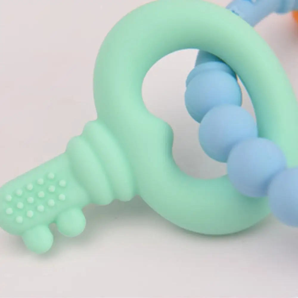 Food Grade Silicone Baby Teething Toy Multi-color Ring Design Infant Tactile Training Toys Keychain Non-slip Grip