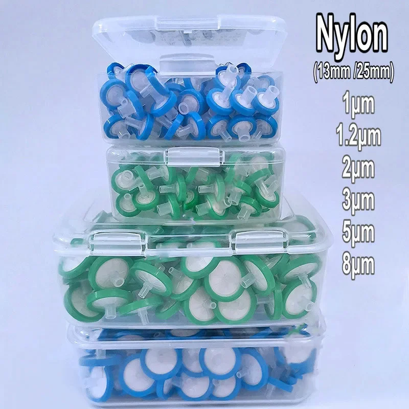 100pcs Lab Large Aperture Nylon Microporous Membrane Syring Filter, 13/25mm 1 2 3 5 8um Micron Organic Needle Filter