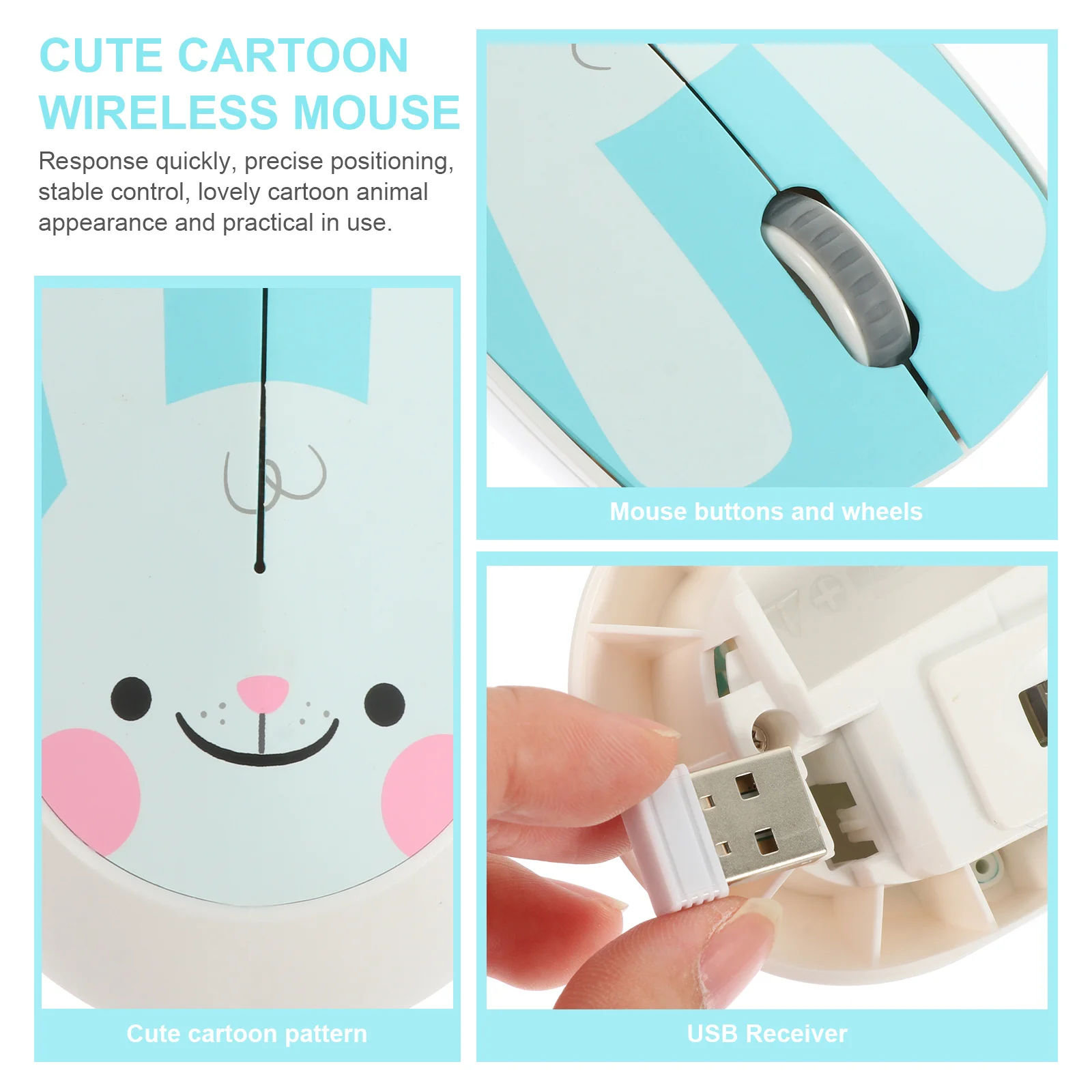 

Cordless Mouse 2.4ghz Wireless Optical Mute Cartoon Animal Appearance Comfortable Hold Stable Control for Laptop Computer