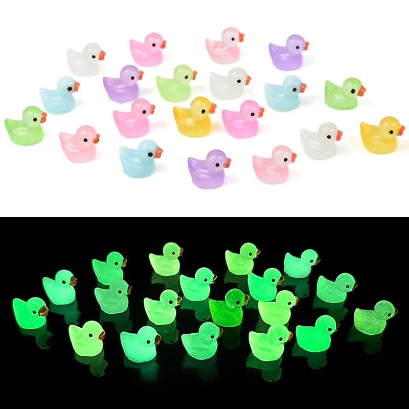 10/20pcs Luminous Mini Colorful Ducks Ornament Miniature Figures Tiny Duck Micro Fairy Garden Landscape Fairy Garden Home Decor