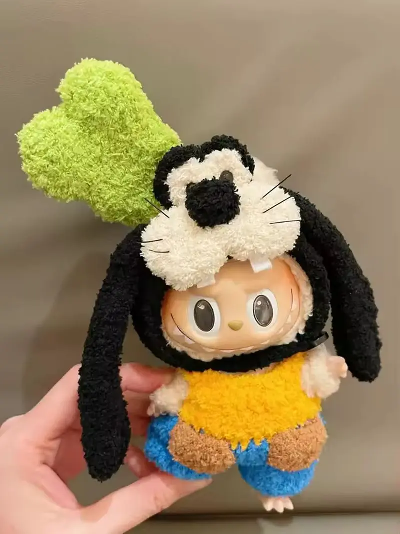 Bonito labubu transformando em disney série ponto pato donald hangyodon roupas de boneca de pé terno de vinil roupas de boneca sentadas