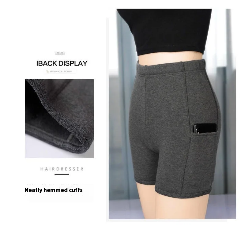 ‌ Short thermique doublé polaire pour femme, pantalon de sécurité antidérapant, sous-vêtements en coton, taille haute, superposition chaude, grande taille, confort d'hiver