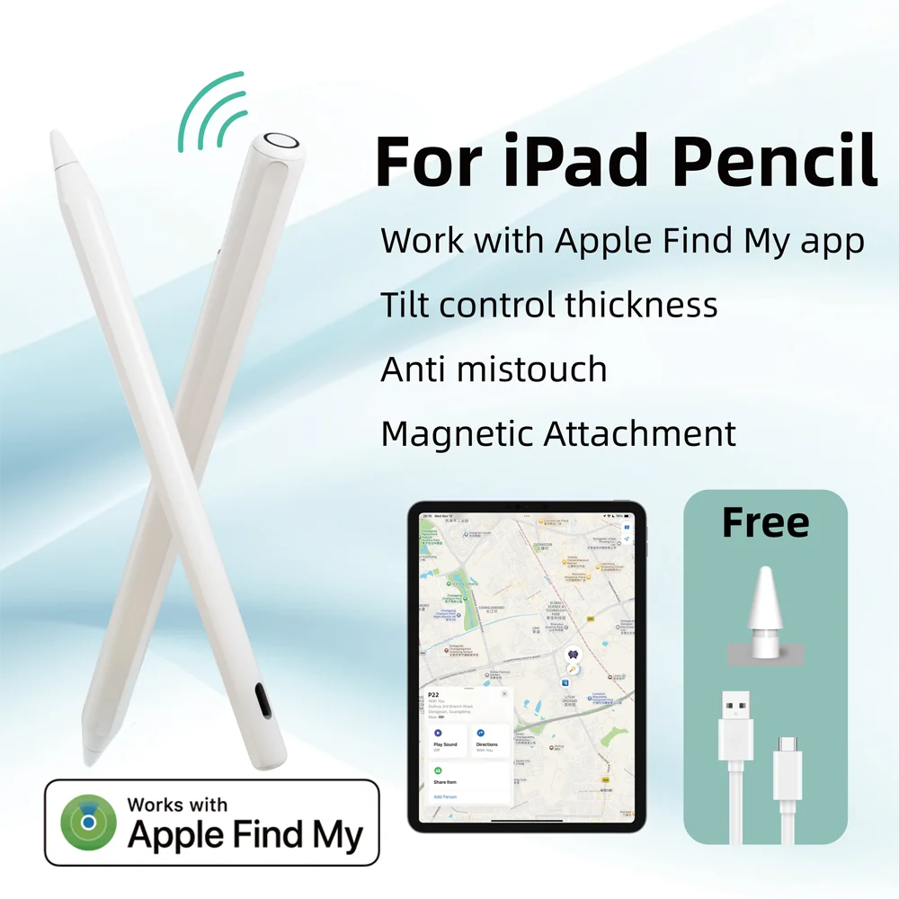 

Стилус для ipad Pencil совместим с iPad 2018-2025 работает с Apple Findmy APP Type C Charging Palm Rejection Tilt Pen