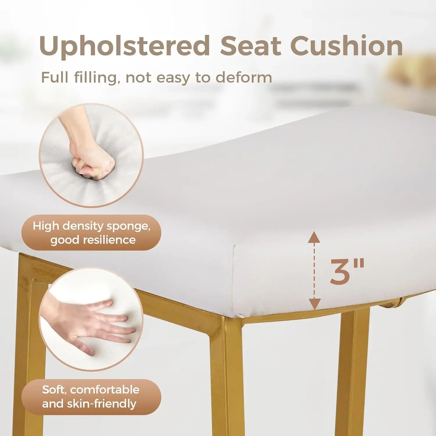 Backless Saddle Bar Banquetes, Modern Gold Barstools, Estofados Contra Altura, Balcão da cozinha, 24 polegadas, Conjunto de 2