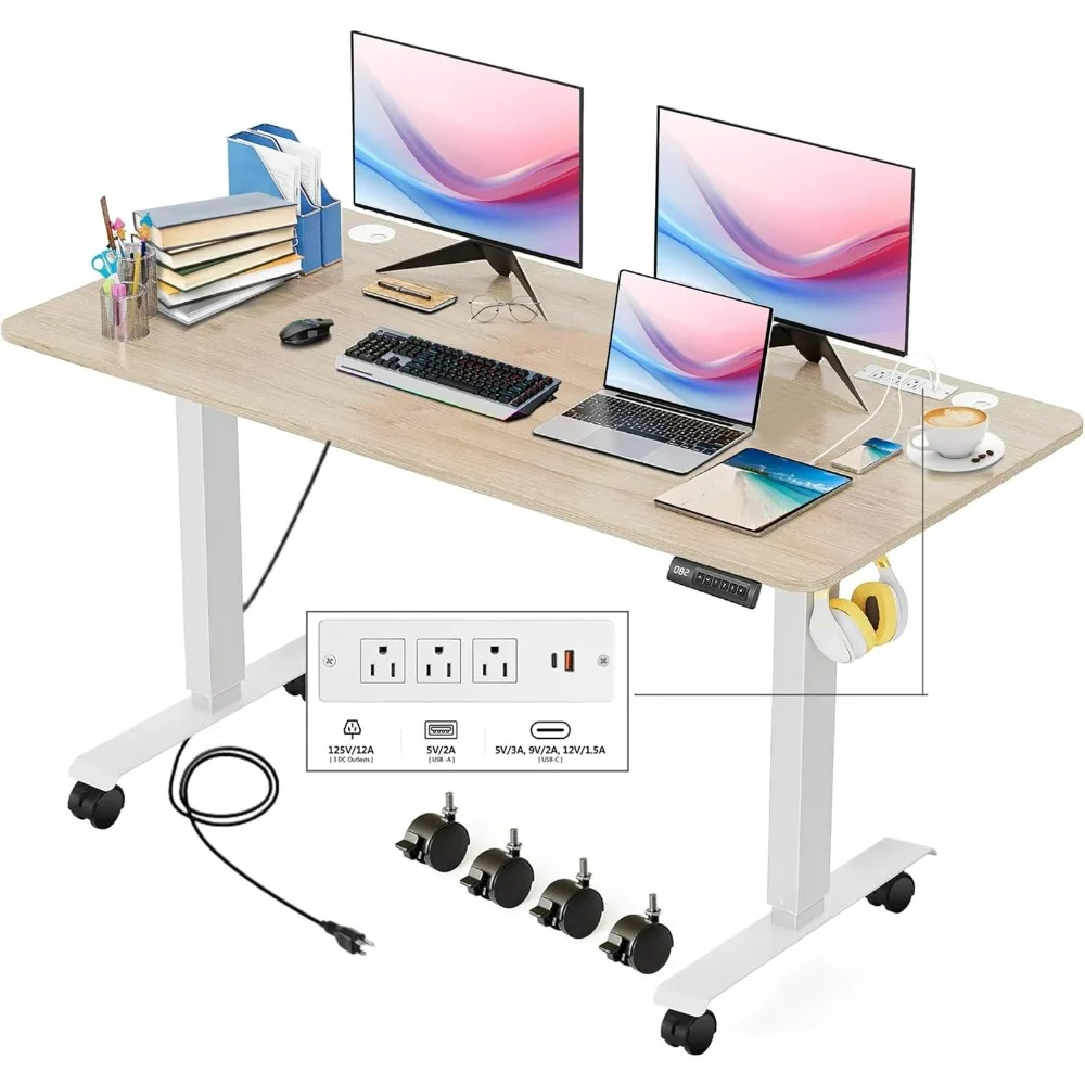 

Electric Standing Desk, 63'' x 24'', Charging Station, 2 USB Ports, 3 Power Outlets, 4 Caster, 27''-46'' Lifting Range