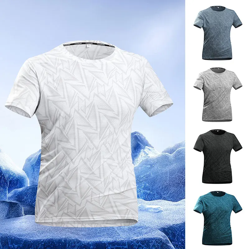 Sports T-Shirt Geometric Printed Pattern Jog Fitness Jogging Short-Sleeved Casual New Summer T-Shirt Elasticity Short-Sleeved