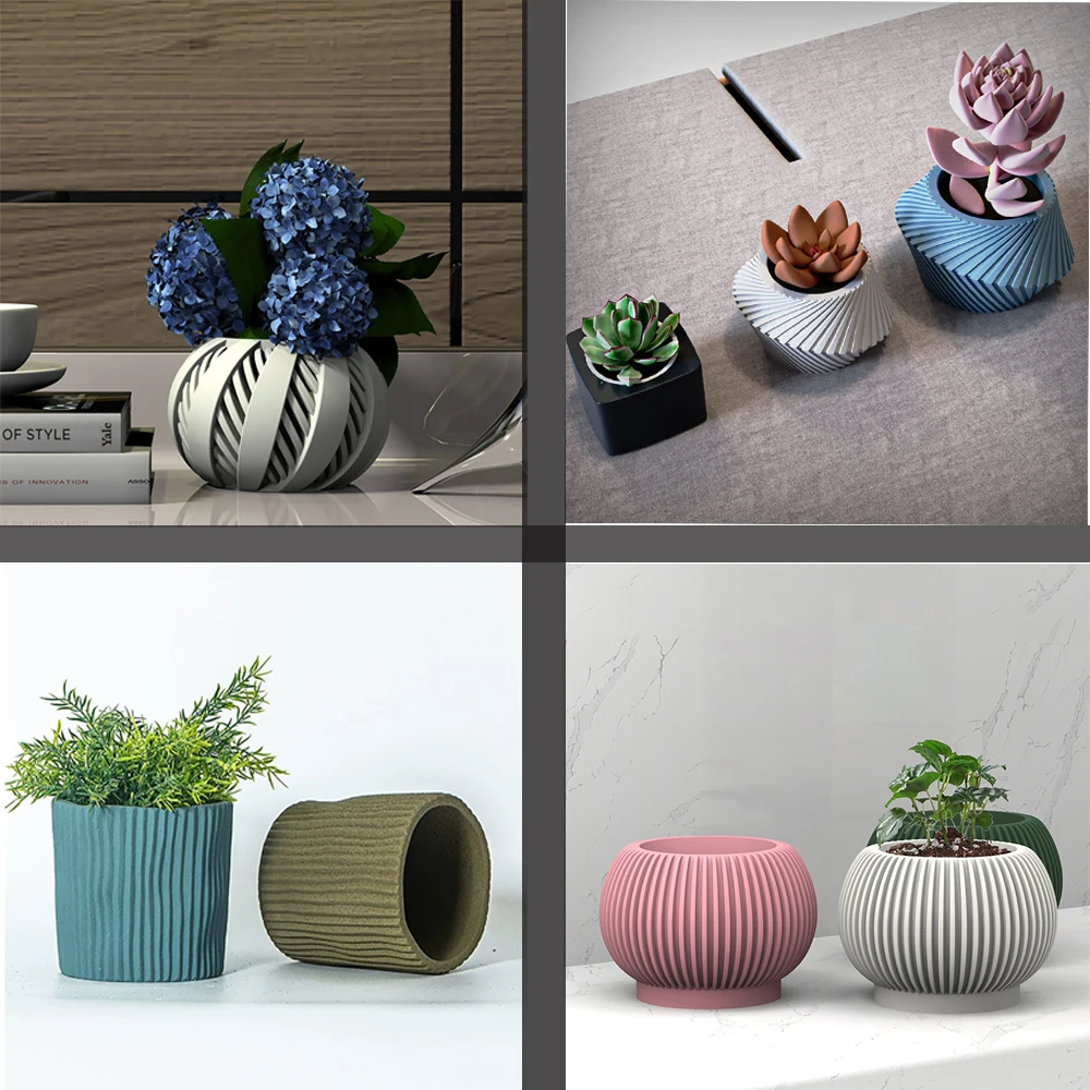 

Striped Striped concrete flowerpot silicone mold Lantern mold cement flowerpot mold DIY green plant pot mold