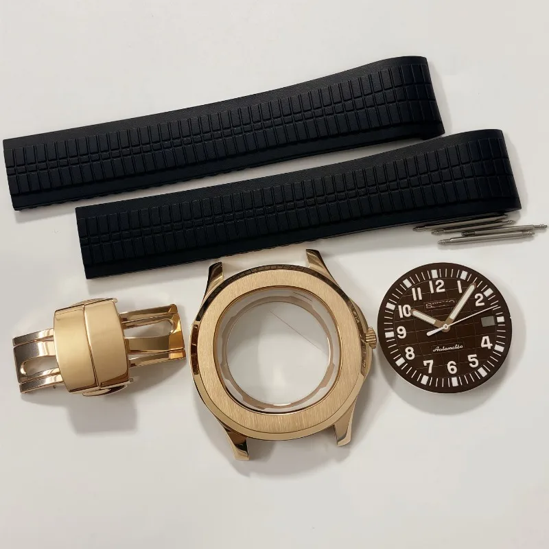إكسسوارات ساعات جديدة 42 مللي متر لعلبة قنبلة يدوية حافظة ذهبية وردية حزام مطاطي مجموعة إبرة حرفية زجاج الياقوت