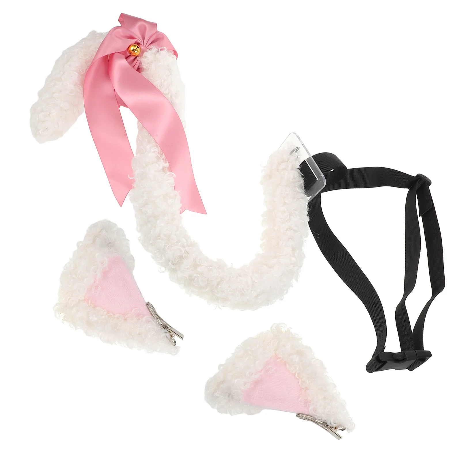

1Set Cat Ears Tail Set Soft Cute Pink Bow Clips Lightweight Cosplay Costume Accessories Halloween Head Decoration
