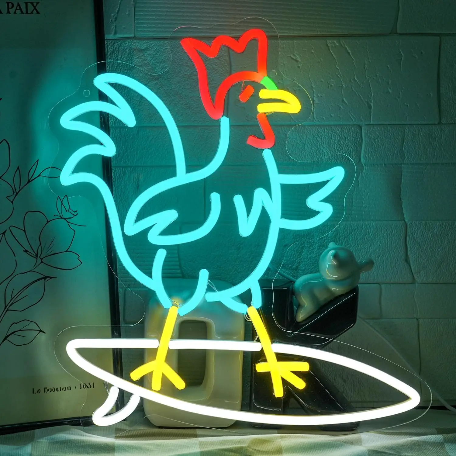 

Chicken on Skateboard Neon Sign USB LED Neon Light for Bar Shop Birthday Party Gaming Room Bedroom Decorations Gift Wall Light