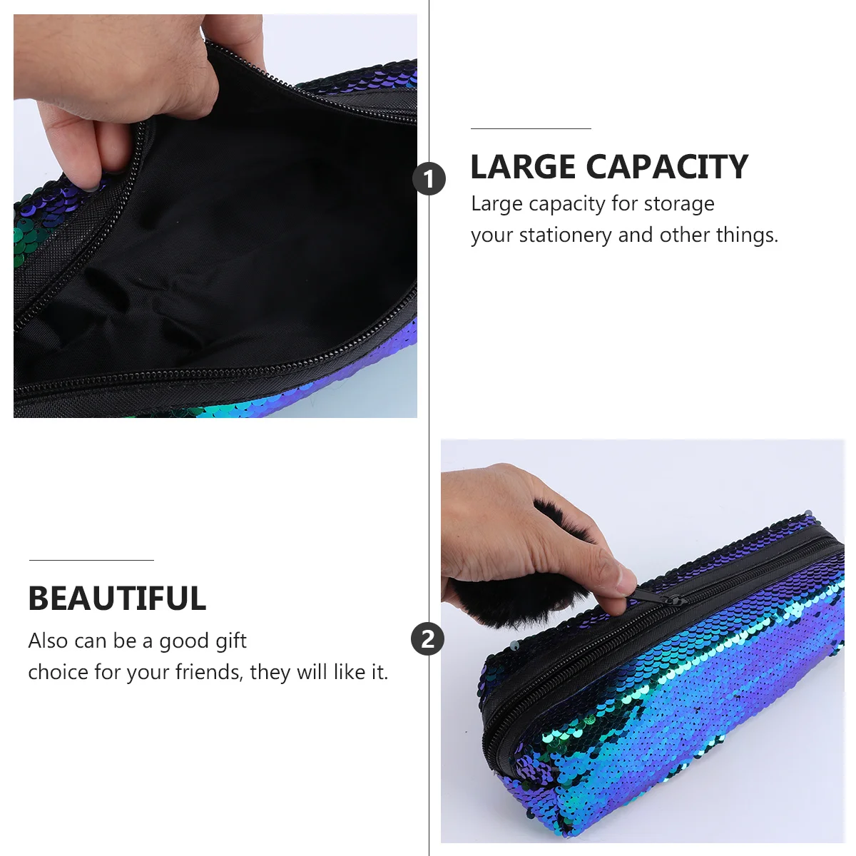 

1pc Mermaid Sequin Pencil Bag Large Capacity Glitter Stationery Storage Pouch Bag For School Office Supplies Kids