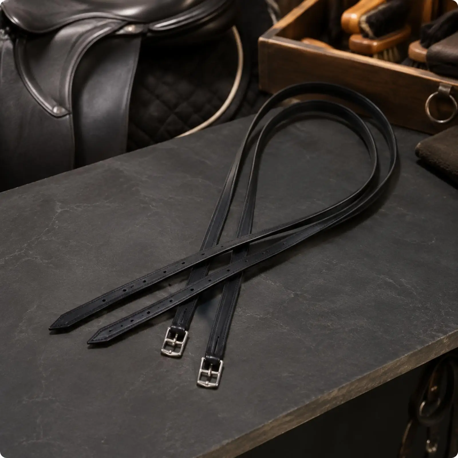 Adjustable Horse Stirrup Strap Black Microfiber Leather for English Saddle Riding Tack Accessories for Equestrian Gear