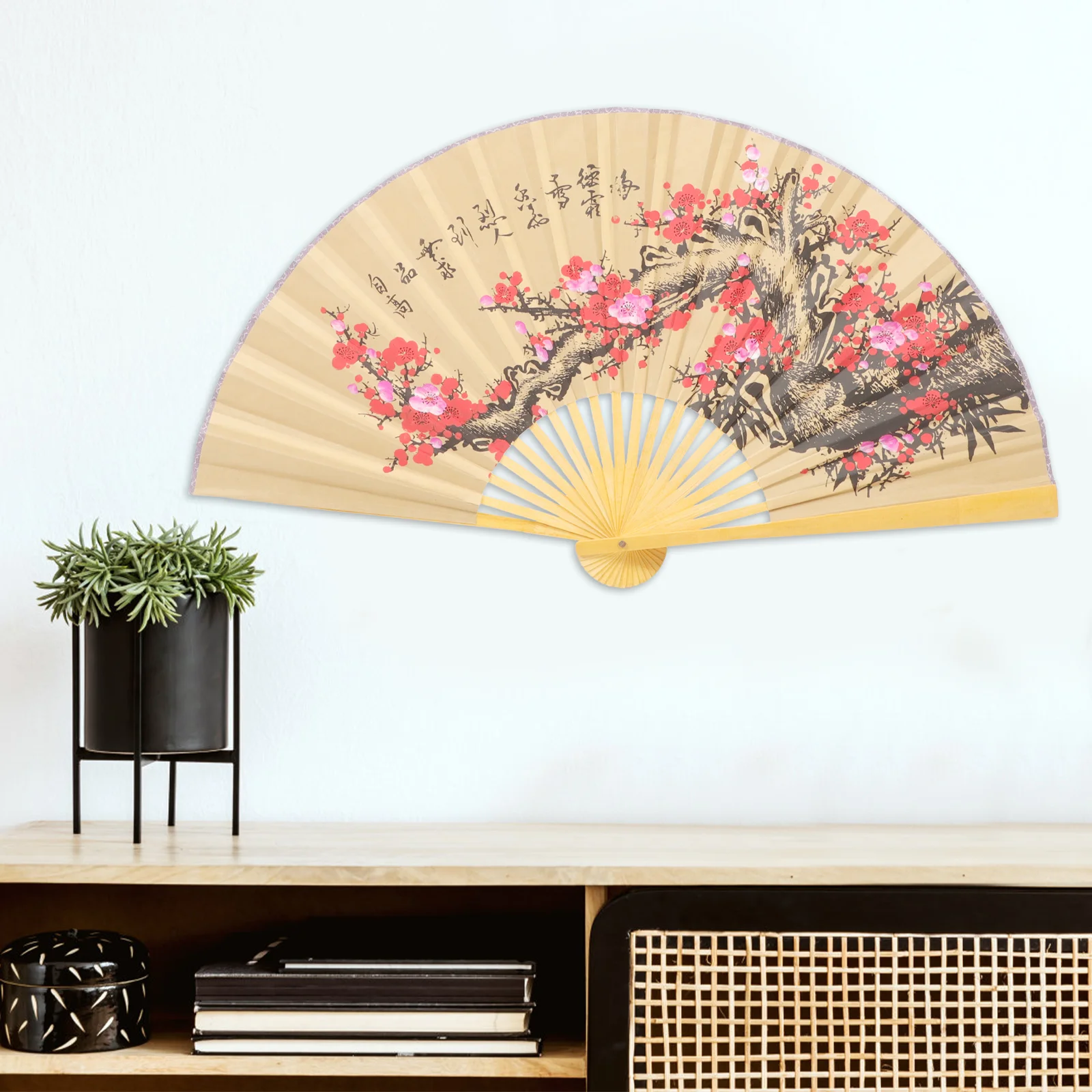 

Oriental Wall Hanging Folding Fan Flower Pattern Paper Fan Wall Background Large Fan Craft chinese wall decor