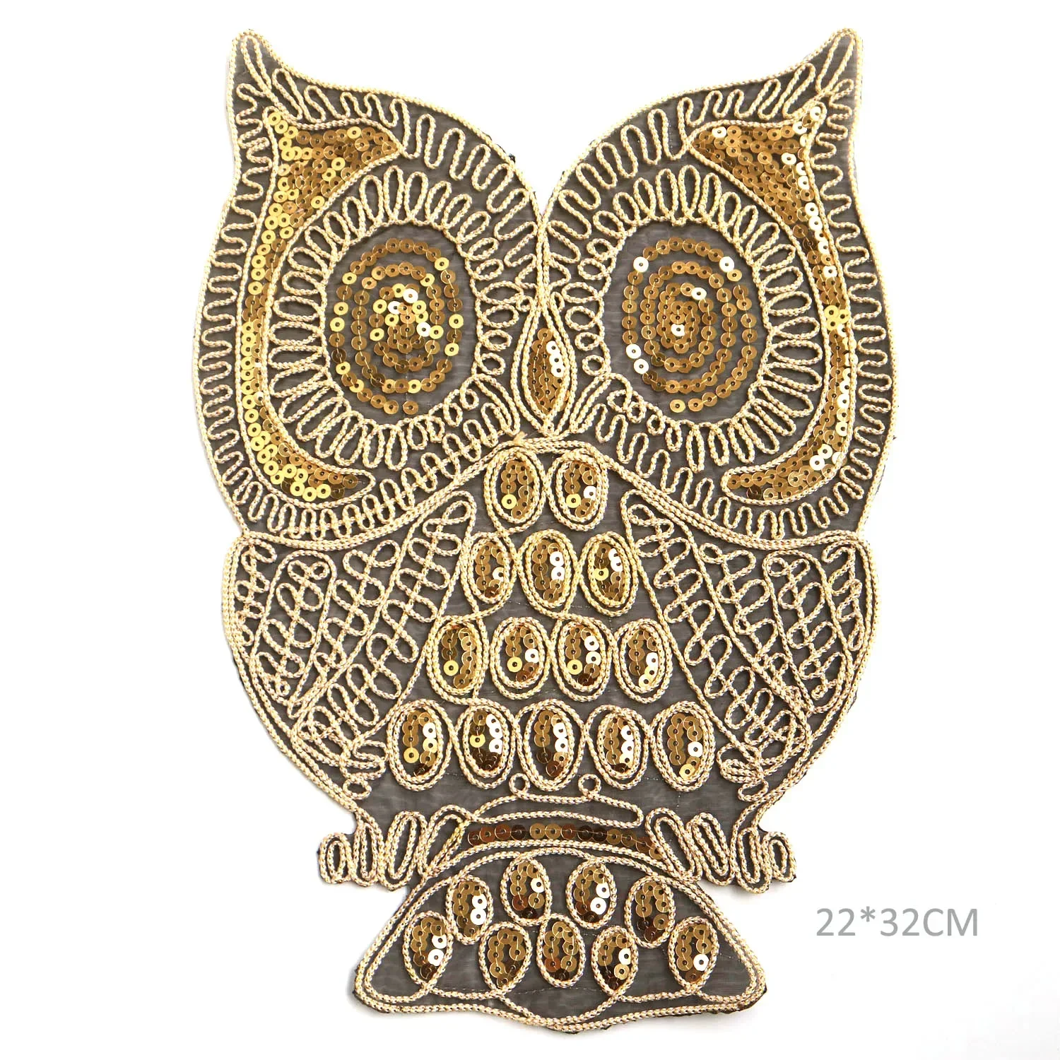 Large Golden Owl Iron on Patches for Clothes Embroidery Patch Stickers sequins Applique Decoration carton Badges for hoodies