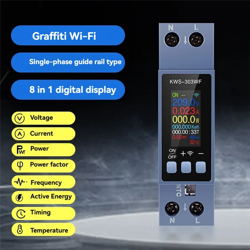 A14M TUYA WIFI エネルギーメーター Din レールマウントデジタル電圧計電流計電力計 AC 80-290V Kwh パワーメーターリモコン