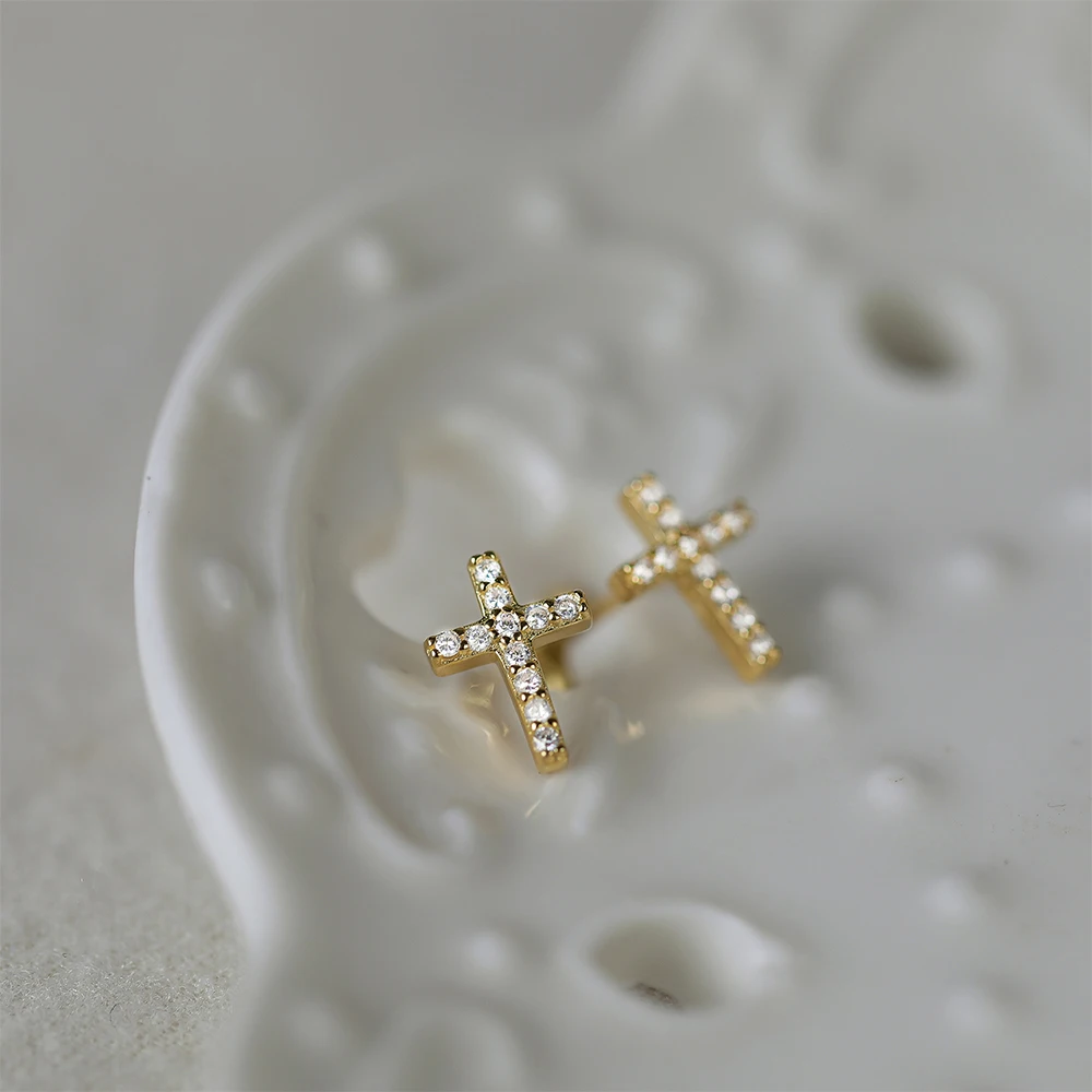 Minimalist 925 Sterling Silver CZ Zircon Stud Earrings for Women Simple Geometric Cross Gold Silver Earrings Fashion Jewelry