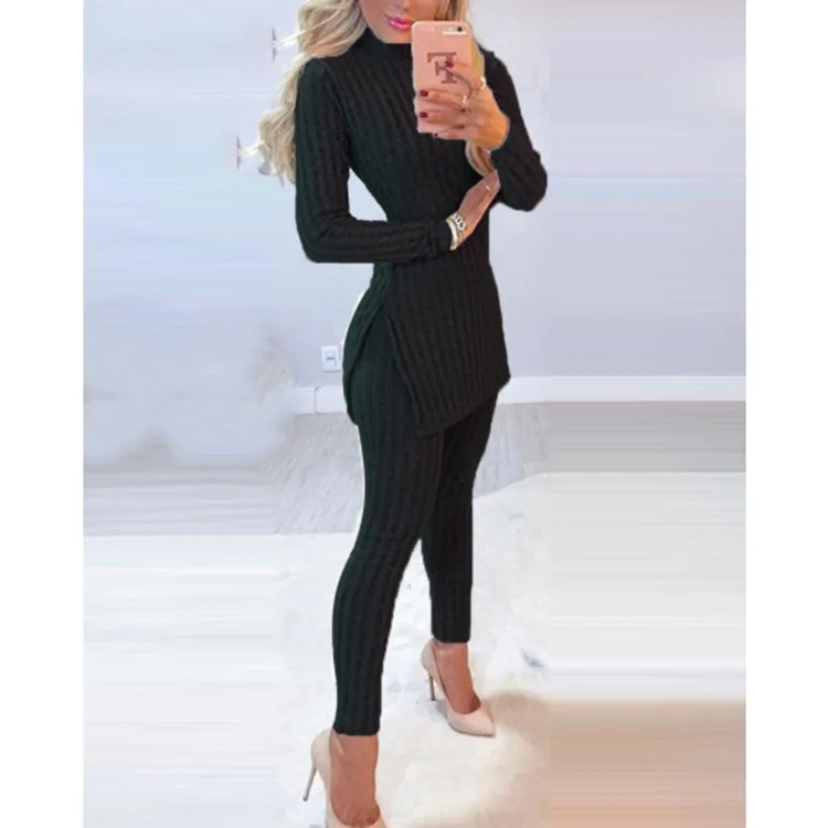 Fashion 2 Piece Sets Womens Outfits Streetwear Autumn 2023 Versatile Casual Long Sleeves Split Top Solid Pants Suits for Female