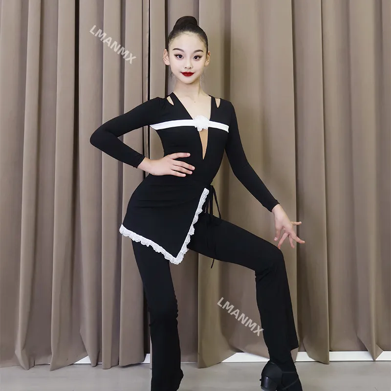 

Платье для латинских танцев для девочек, осень/зима 2025 г., новое тренировочное платье, комплект детских утягивающих брюк