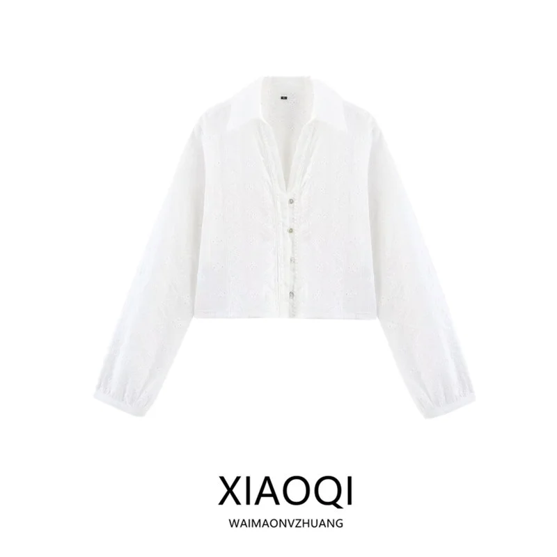 Nouvel été 2025 femmes coton brodé évider col Faion ort irt polyvalent coupe ample longue longueur Sve ort