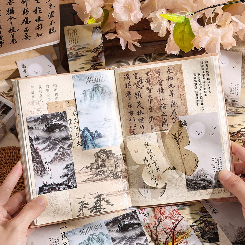 20 Pcs/pack Traditional Chinese Painting Stickers Vintage Self Adhesive Paper Sticker for Crafts Decor Envelope Bag Seal Diary