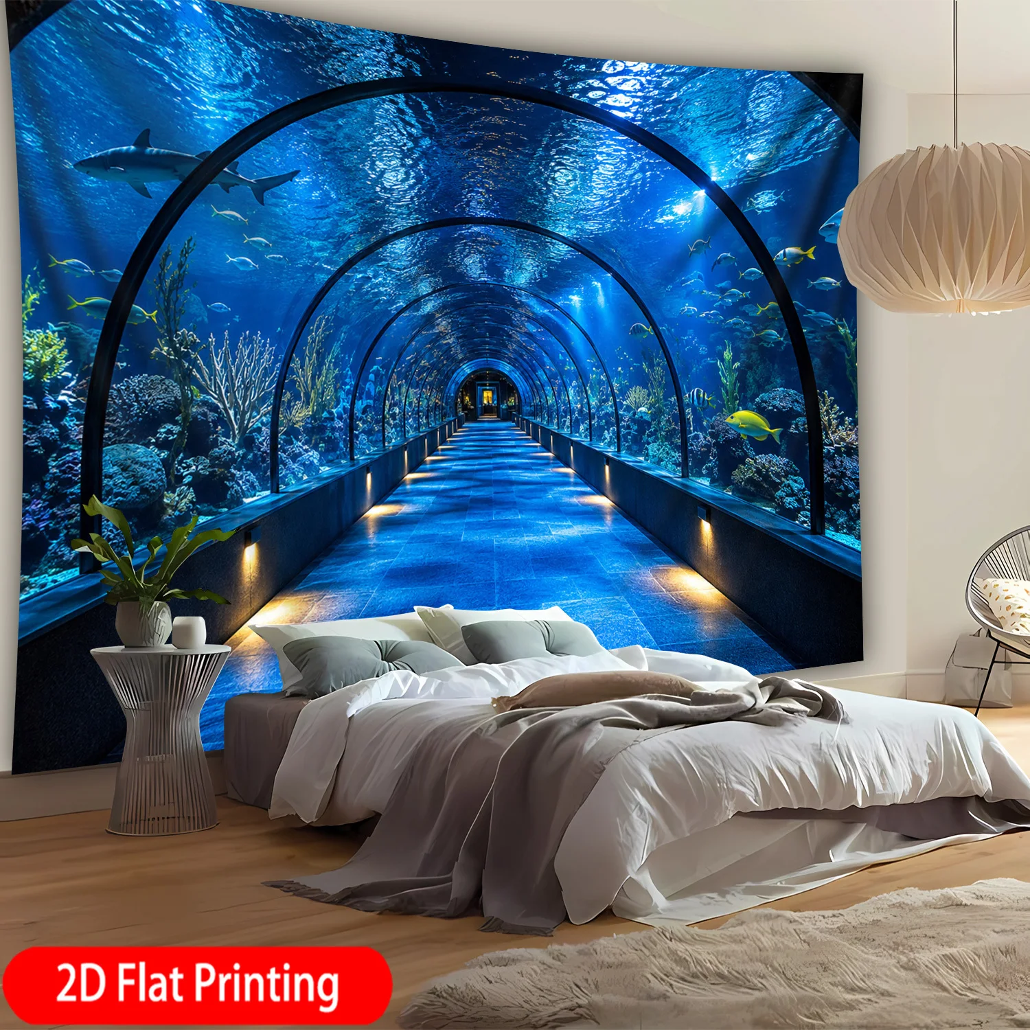 Ocean Aquarium - Ocean Tunnel Tapestry Wall Hanging, Shark