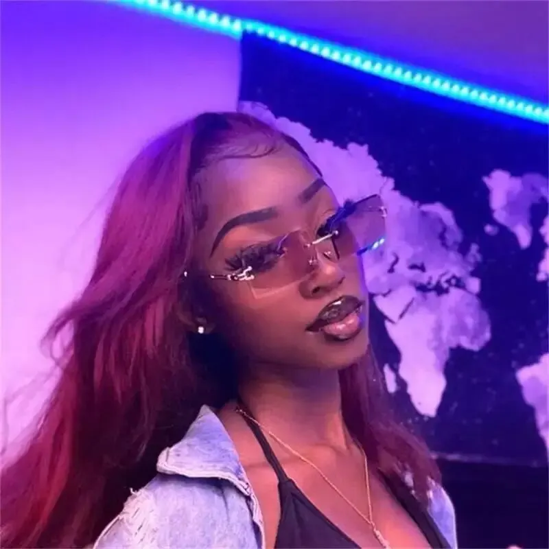 Vintage Fashion New Sunglasses Rimless Frameless Rectangle Shades Gradient UV400 Summer Traveling Sun Glasses for Women