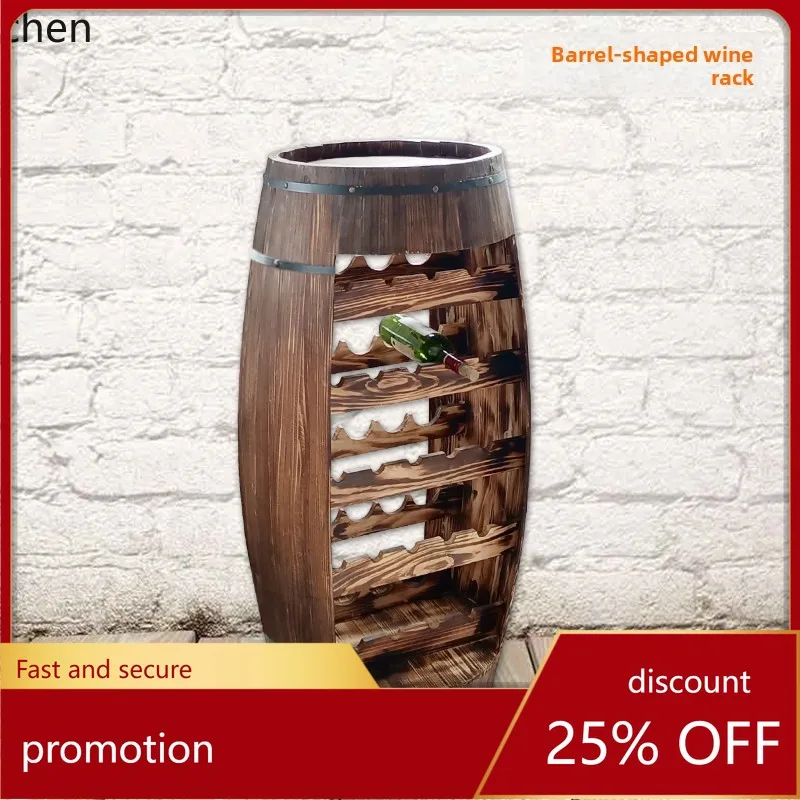 

YFY decorative oak rack, storage cabinet display, barrel solid wood bar cellar rack