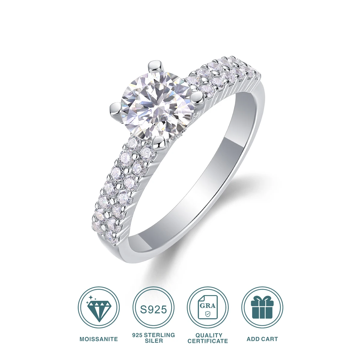 

1pc Moissanite Ring 925 Sterling Silver 18K Gold Plated Round Solitaire Band for Women Gift Comes with GRA Certificate